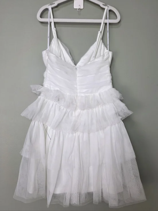 Lulus XS Special Poise White Tulle Pleated Sleeveless Tiered Mini Dress, Size XS - Picture 6 of 10